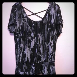 Black and gray silky feel dolman style top.